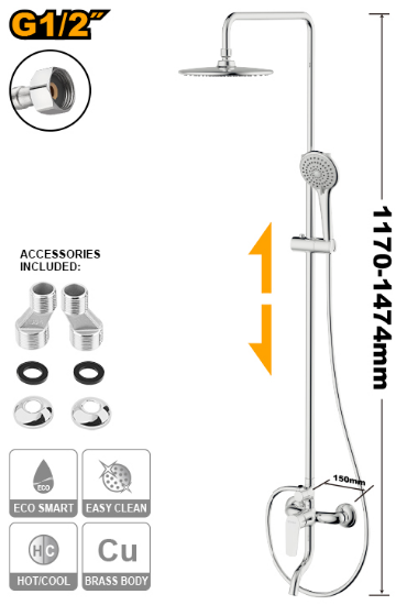 Column Mixer Faucet with Diverter and Lever Handle – Chrome – INGCO HSLBM513681