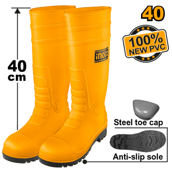 INGCO SSH092SB.40 – Black Rubber Worker Boots with Toe Protection