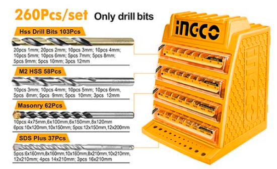 INGCO AKD2608M-1 260PCS Drill Bit Stand with Full Set
