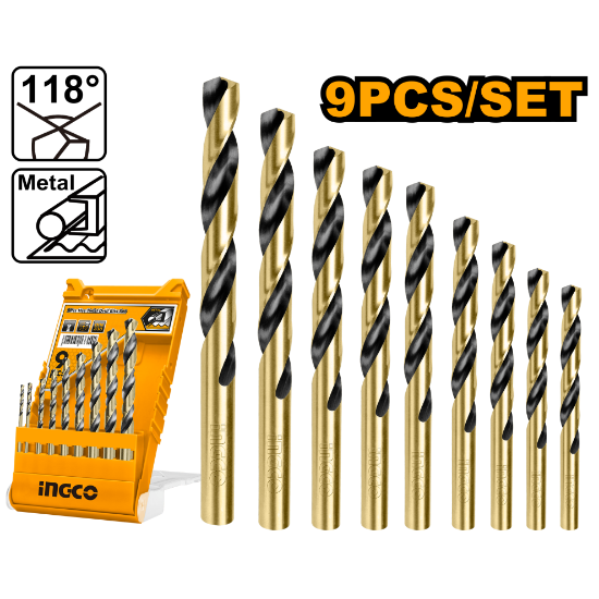 INGCO AKD1095 9PCS HSS 4341 Metal Drill Bits Set