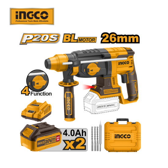 20V Cordless 26mm SDS Rotary Hammer with 2 Batteries & Charger – CRHLI202287