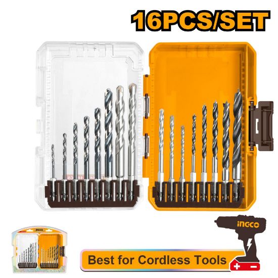 INGCO AKDL11606 16PCS Mixed Concrete, Wood & Metal Drill Bit Set