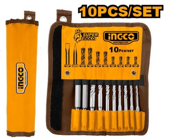 INGCO AKD2101 10PCS SDS Drill Bit Set with Chisel and Point