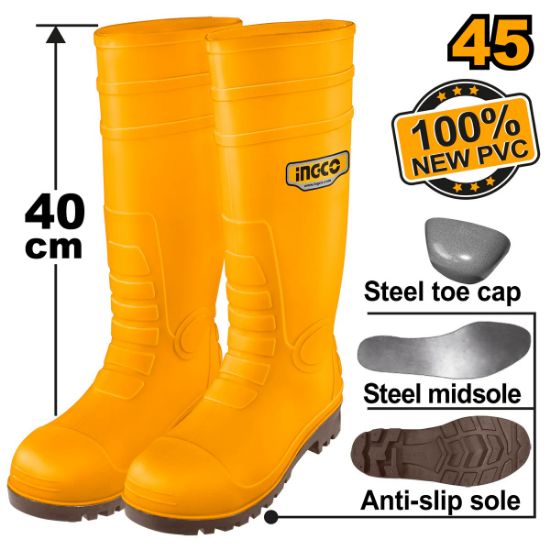 INGCO SSH092S1P.45 – Black Rubber Safety Boots with Steel Toe Protection