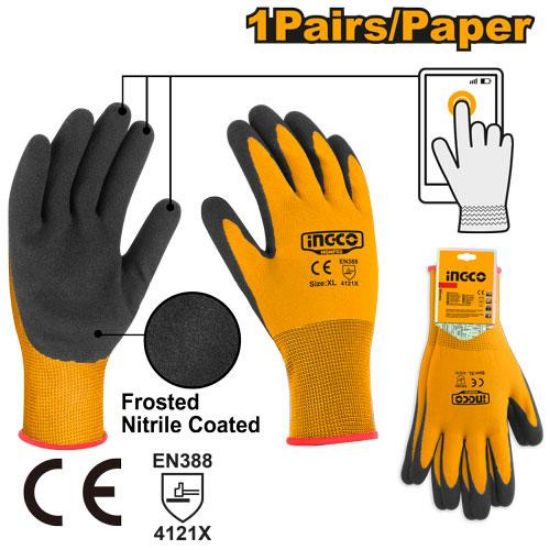 Grey Nitrile-Coated Fabric Gloves – INGCO HGNF03