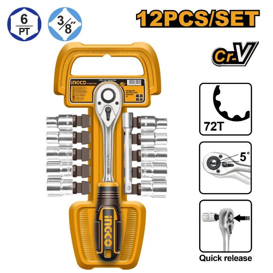 12 Pcs Socket Set with Ratchet – INGCO HKTS38122