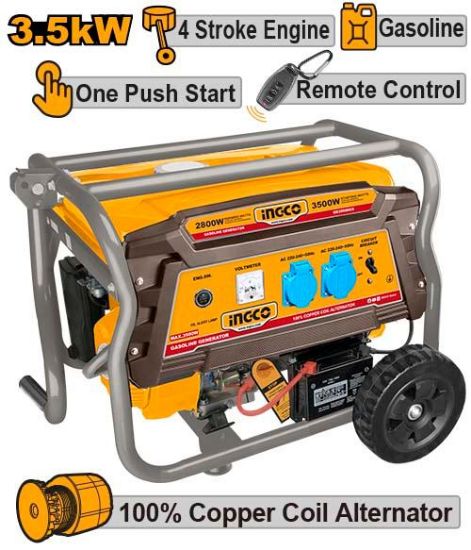 Gasoline Generator with Electric, Recoil Start & Remote – INGCO GE35006ERC