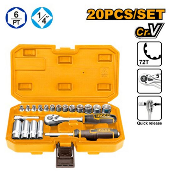 20 Pcs Socket Set with Ratchet in Plastic Case – INGCO HKTS14201