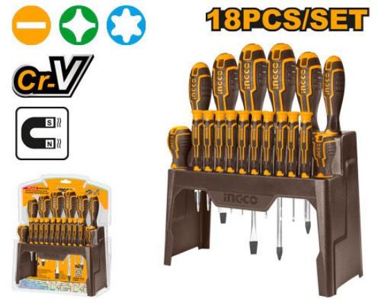 18 Pcs Industrial Rubber Handle Screwdriver Set with Stand – INGCO HKSD1828