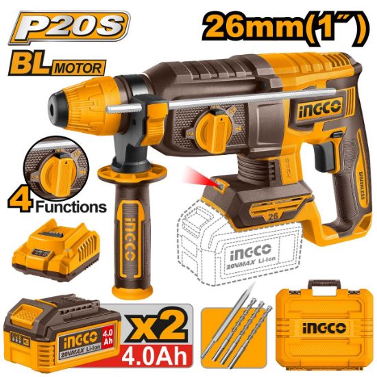 20V Cordless 26mm SDS Rotary Hammer with 4 Functions, 2 Batteries & Box – CRHLI202682