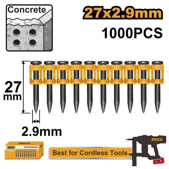 INGCO ANA02271 – 1000Pcs (27x2.9mm) Steel Air Nails for Concrete