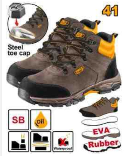 INGCO SSH11SB.41 – Brown Velvet Safety Work Boots with Metal Toe Protection