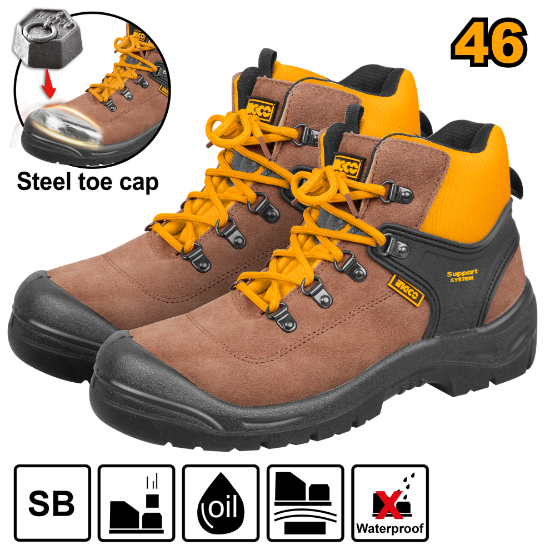 INGCO SSH12SB.46 – Industrial Leather Work Boots with Support System and Toe Protection