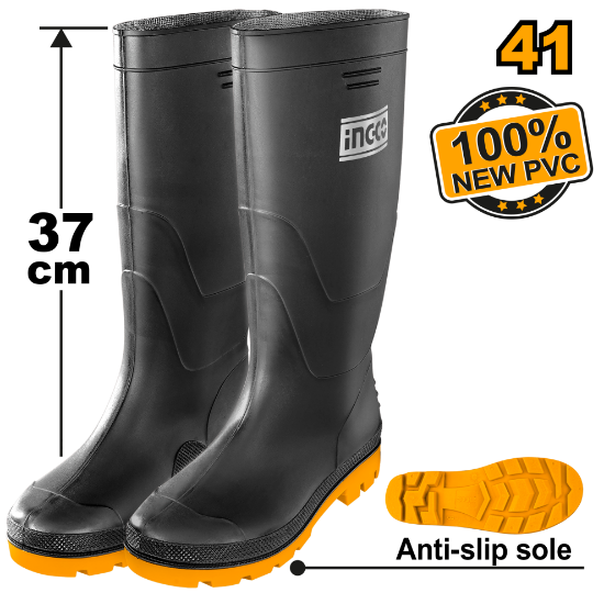 INGCO SSH092LYB.41 – Black Rubber Safety Boots, Slip-Resistant