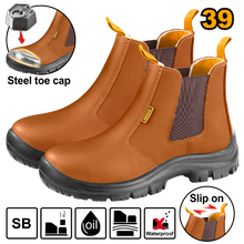 INGCO SSH08SB.39 – Brown Leather High-Cut Safety Shoes with Steel Toe Protection