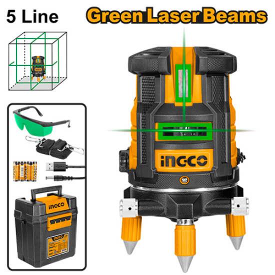5-Line Green Laser Level 0–20m – INGCO HLL305205