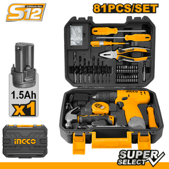 81 Pcs 12V Tool Set with Cordless Drill – INGCO HKTHP10811