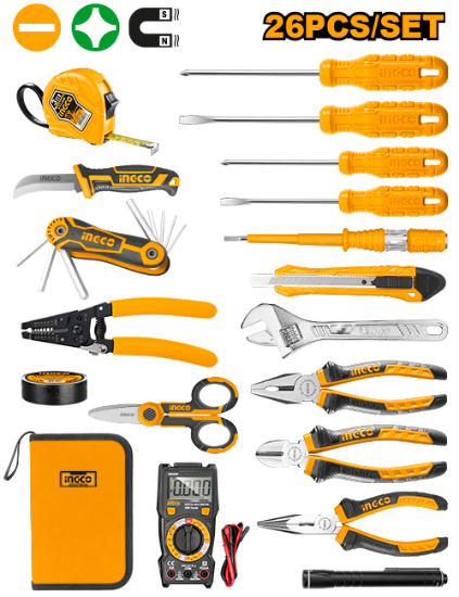INGCO HKETS0261 – 26 Pcs Tool Set with Test Meter and Canvas Bag