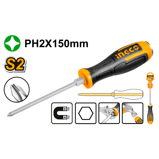 Phillips Impact Screwdriver with Rubber Handle – INGCO HGTS68PH2150