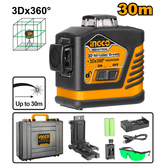 360° 3D Green Laser Level 0–30m – INGCO HLL255245