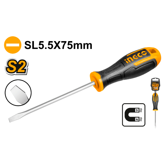INGCO HS685075 – SL5.5 S2 Screwdriver with Rubber Handle