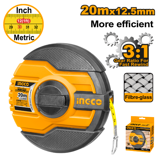 Fast-Rewind Fiberglass Measuring Tape – INGCO HFMT8320