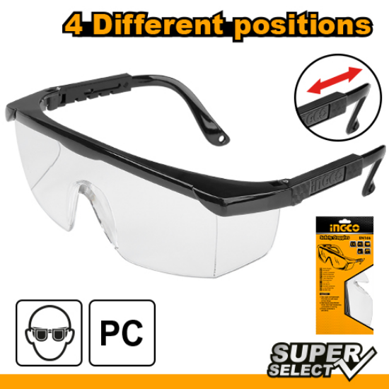 INGCO HSG142 – Clear Safety Glasses with Black Frame