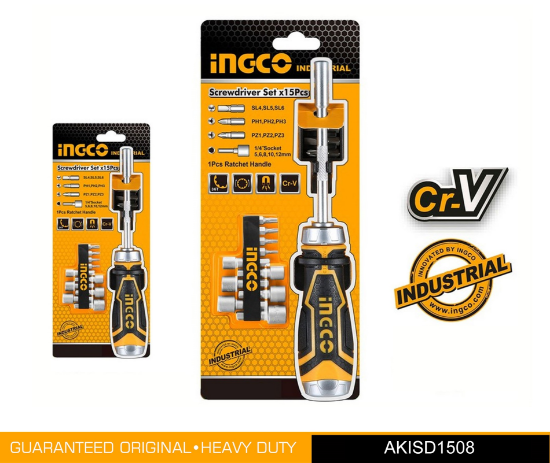 INGCO AKISD1508 15PCS Long Ratchet Screwdriver Set