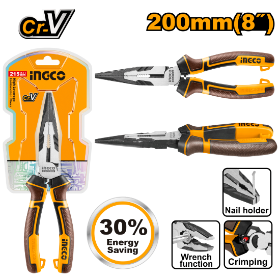 INGCO HHLNP28200 – Energy-Saving Long Nose Industrial Steel Pliers