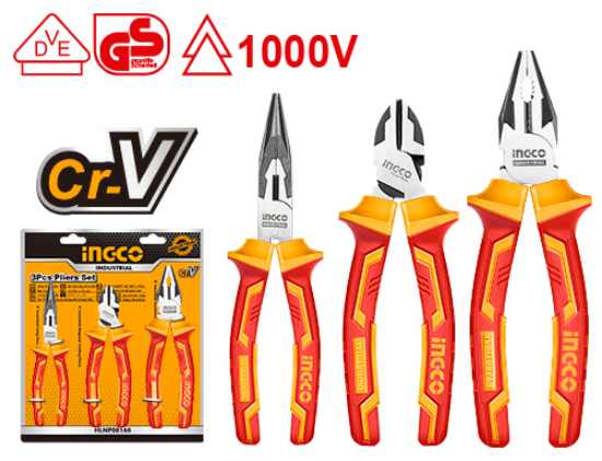 INGCO HIKPS28318 – 3-Piece 1000V Insulated Industrial Pliers Set