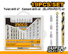 INGCO AKSDB1901 19PCS Concrete & Metal Bits with Screwdriver Bits Set