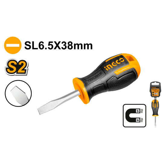 INGCO HS686038 – SL6.5 S2 Screwdriver with Rubber Handle