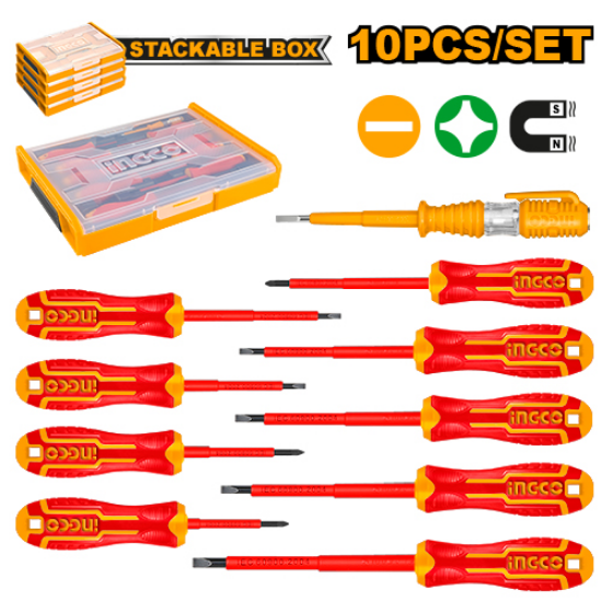 9 Pcs 1000V Insulated Screwdriver Set with Stackable Case – INGCO HKTV01S101