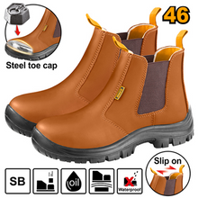 INGCO SSH08SB.46 – Brown Leather High-Cut Safety Shoes with Steel Toe Protection