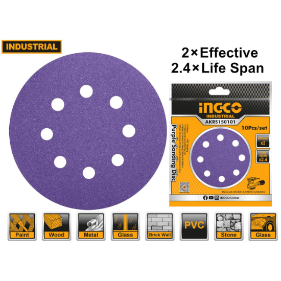 INGCO AKRS150101 10PCS 150mm Sanding Disc Set
