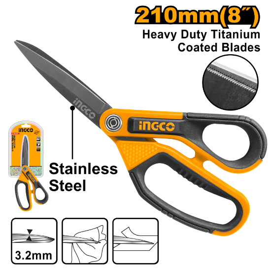 INGCO HSCRS812108 – Titanium-Coated Stainless Steel Scissors
