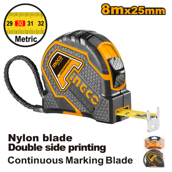 Rubber-Coated Measuring Tape – Double-Sided Marked – INGCO HSMT8808.1