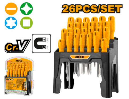 26 Pcs Hard Grip Screwdriver Set with Stand – INGCO HKSD2658