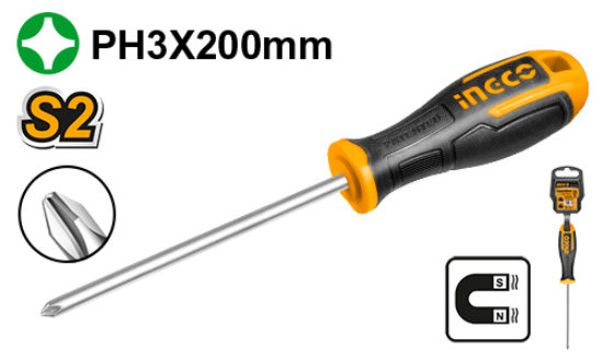 INGCO HS68PH3200 – PH3 S2 Pozidriv Screwdriver with Rubber Handle
