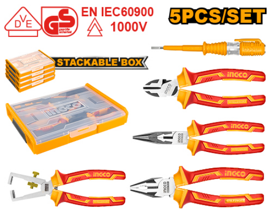 5 Pcs 1000V Insulated Pliers Set with Stackable Case – INGCO HKTV01P051