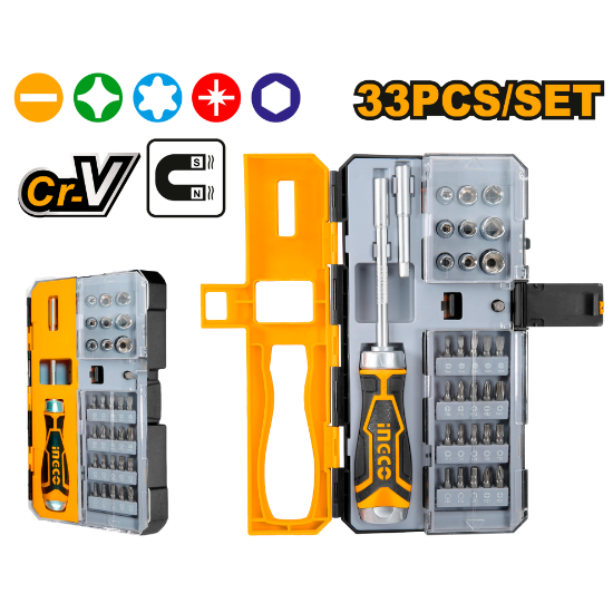 33 Pcs Long Handle Ratchet Screwdriver Set – INGCO HKSDB0338