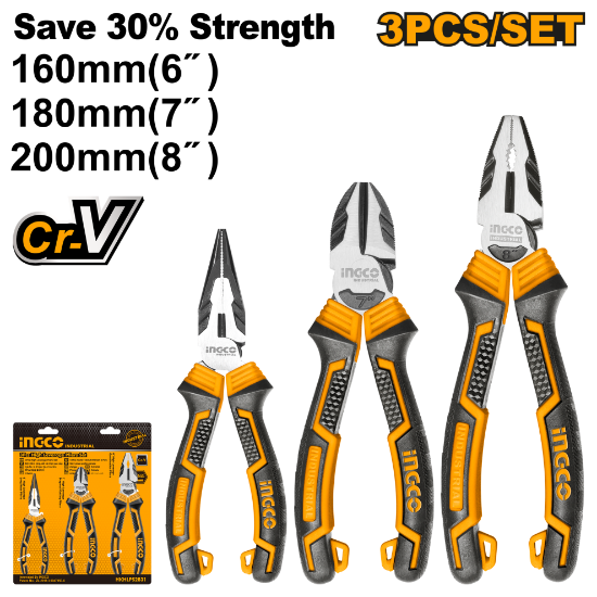 INGCO HKHLPS2831 – 3 Pcs High-Leverage Pliers Set