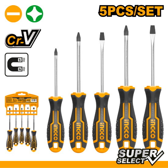 5 Pcs Industrial Rubber Handle Screwdriver Set – INGCO HKSD0528