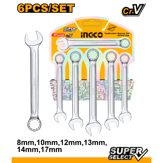 6 Pcs Metric Gear Wrench Set (8, 10, 12, 13, 14, 17 mm) – INGCO HKSPA1068