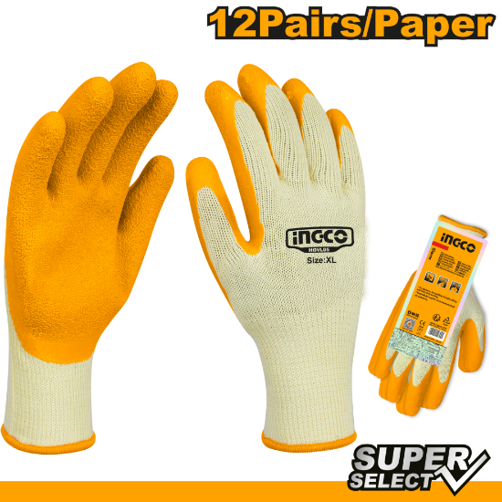 INGCO HGVL05 – XL Latex Heavy-Duty Gloves, Palm Dipped