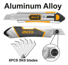 HKNS1808 – Aluminum Handle Utility Knife with 6 Spare Blades