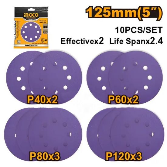INGCO AKRS125101 10PCS 125mm Sanding Paper Set