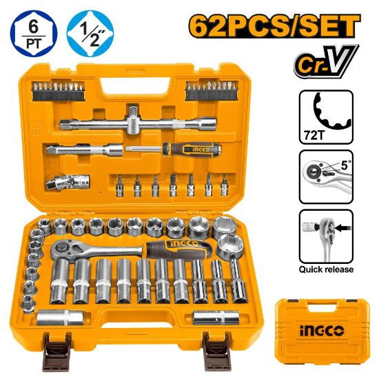 62 Pcs Socket & Ratchet Set in Plastic Case – INGCO HKTS12602