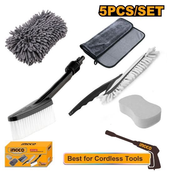 INGCO AMGF0501 5PCS Car Wash Brush Set with Sponge & Scraper