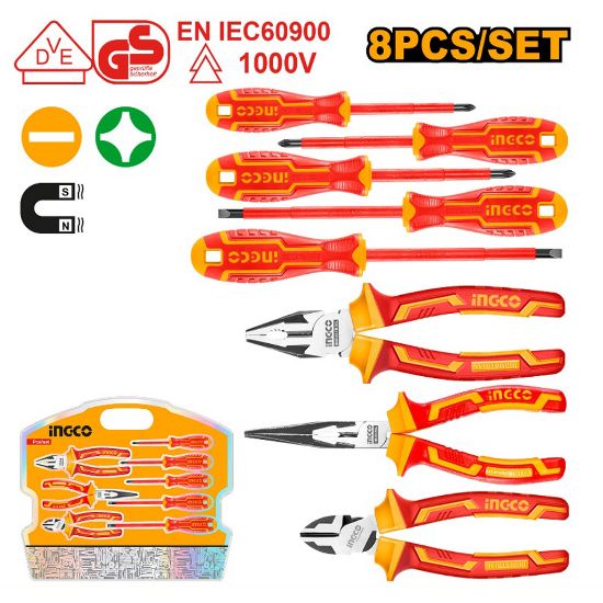 INGCO HKIST3081 – 8 Pcs Insulated Pliers and Screwdriver Set